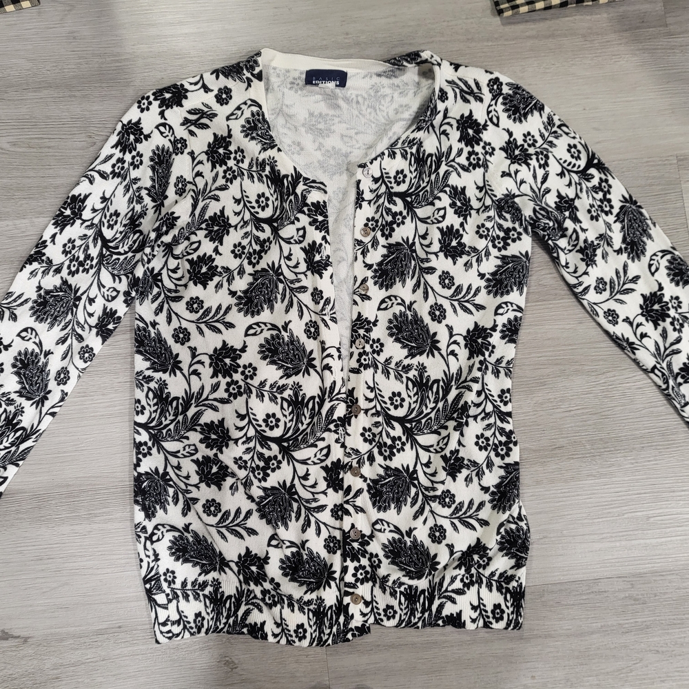 Basic Editions Black and White Cardigan